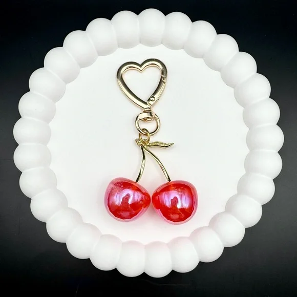 Handmade Red Cherry Bag Charm / Keychain - Picture 2 of 4